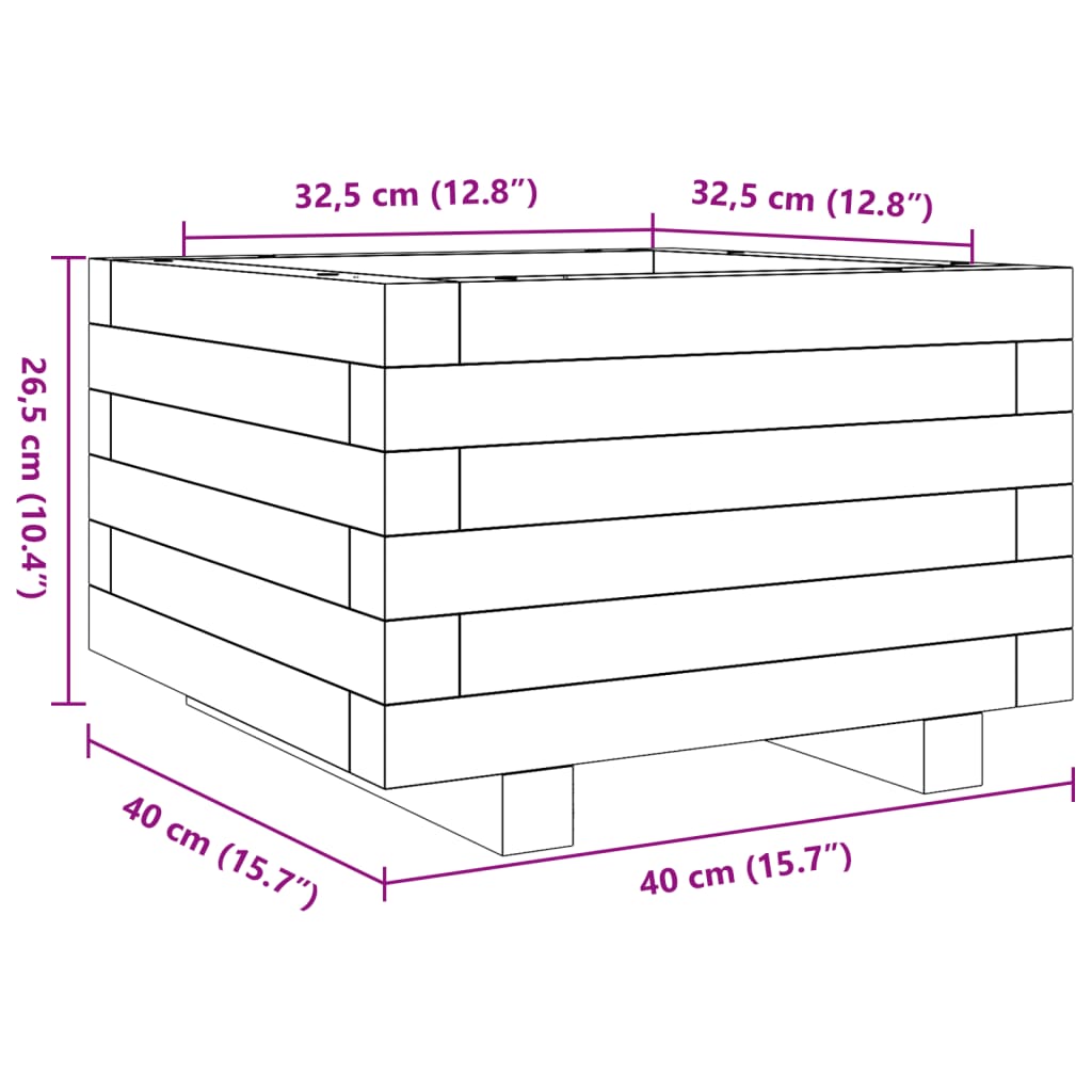 plantekasse 40x40x26,5 cm massivt fyrretræ