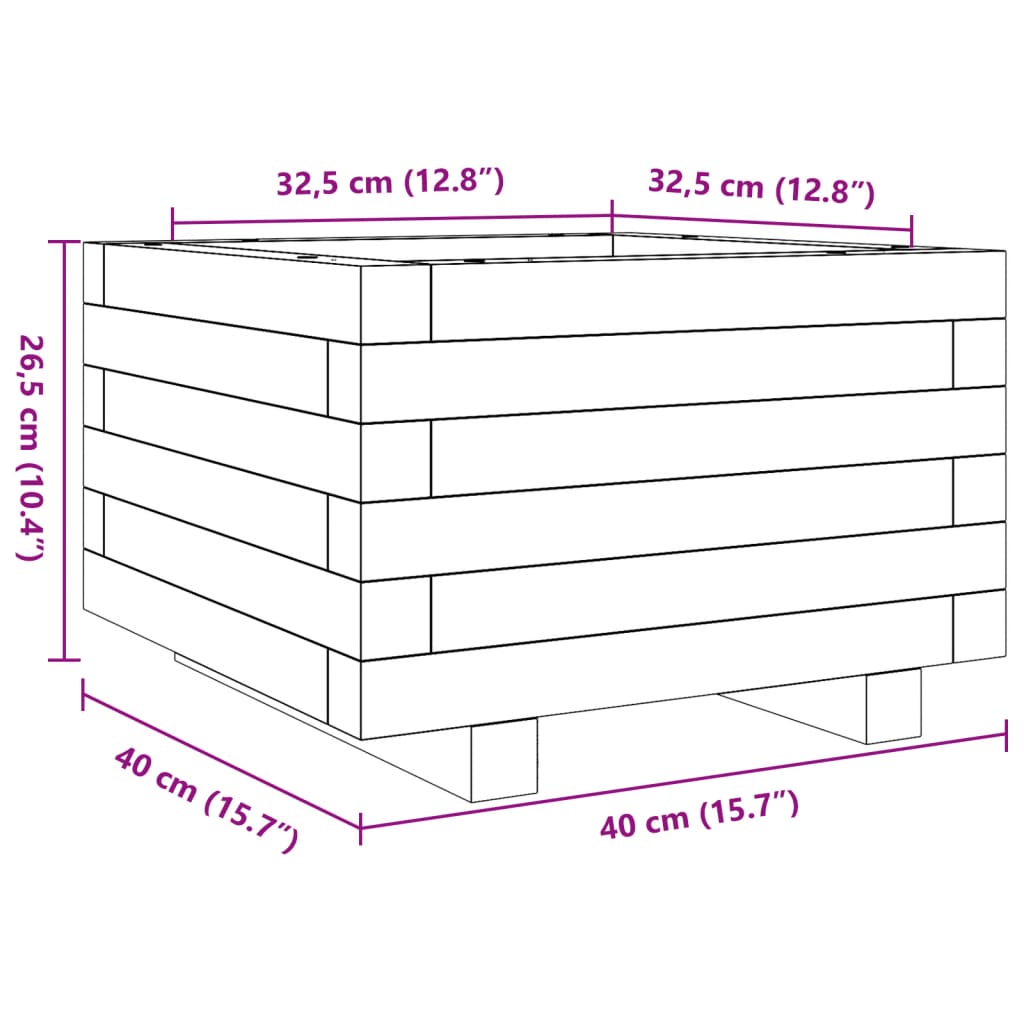 plantekasse 40x40x26,5 cm massivt fyrretræ gyldenbrun