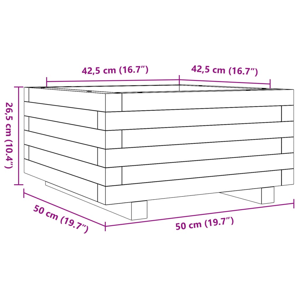 plantekasse 50x50x26,5 cm massivt fyrretræ hvid