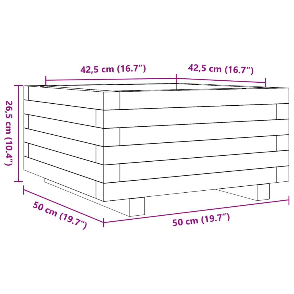 plantekasse 50x50x26,5 cm massivt fyrretræ gyldenbrun