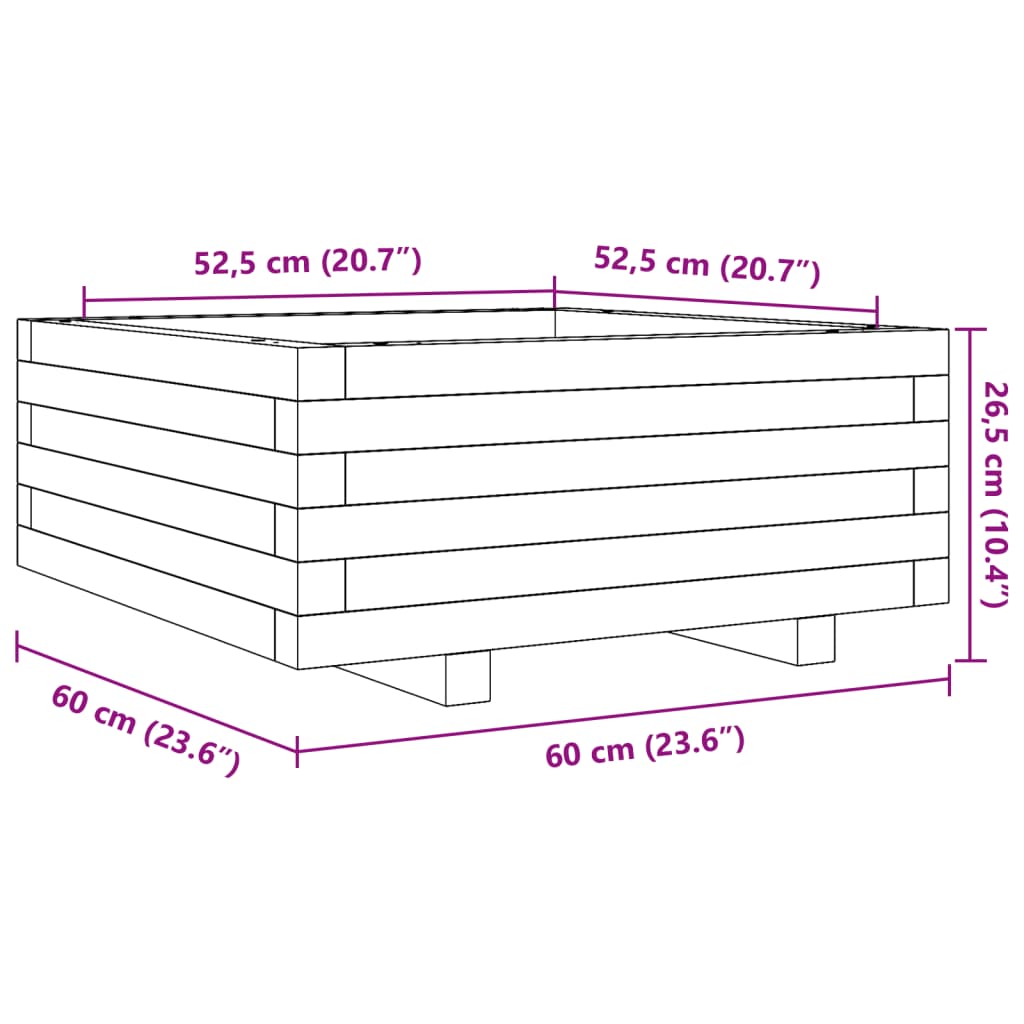 plantekasse 60x60x26,5 cm massivt fyrretræ