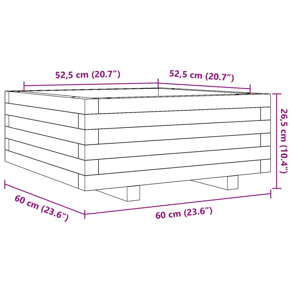 plantekasse 60x60x26,5 cm massivt fyrretræ gyldenbrun