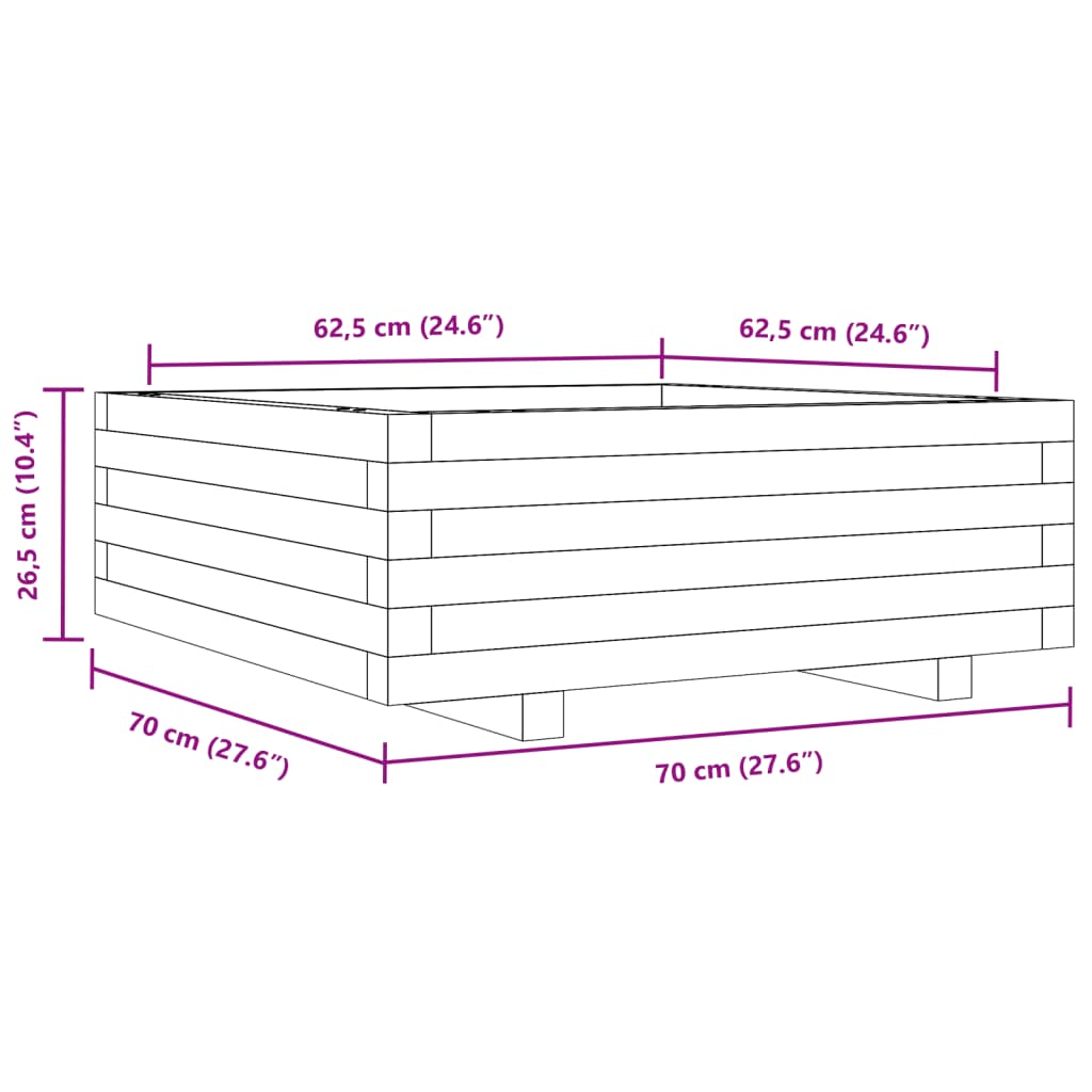plantekasse 70x70x26,5 cm massivt fyrretræ hvid