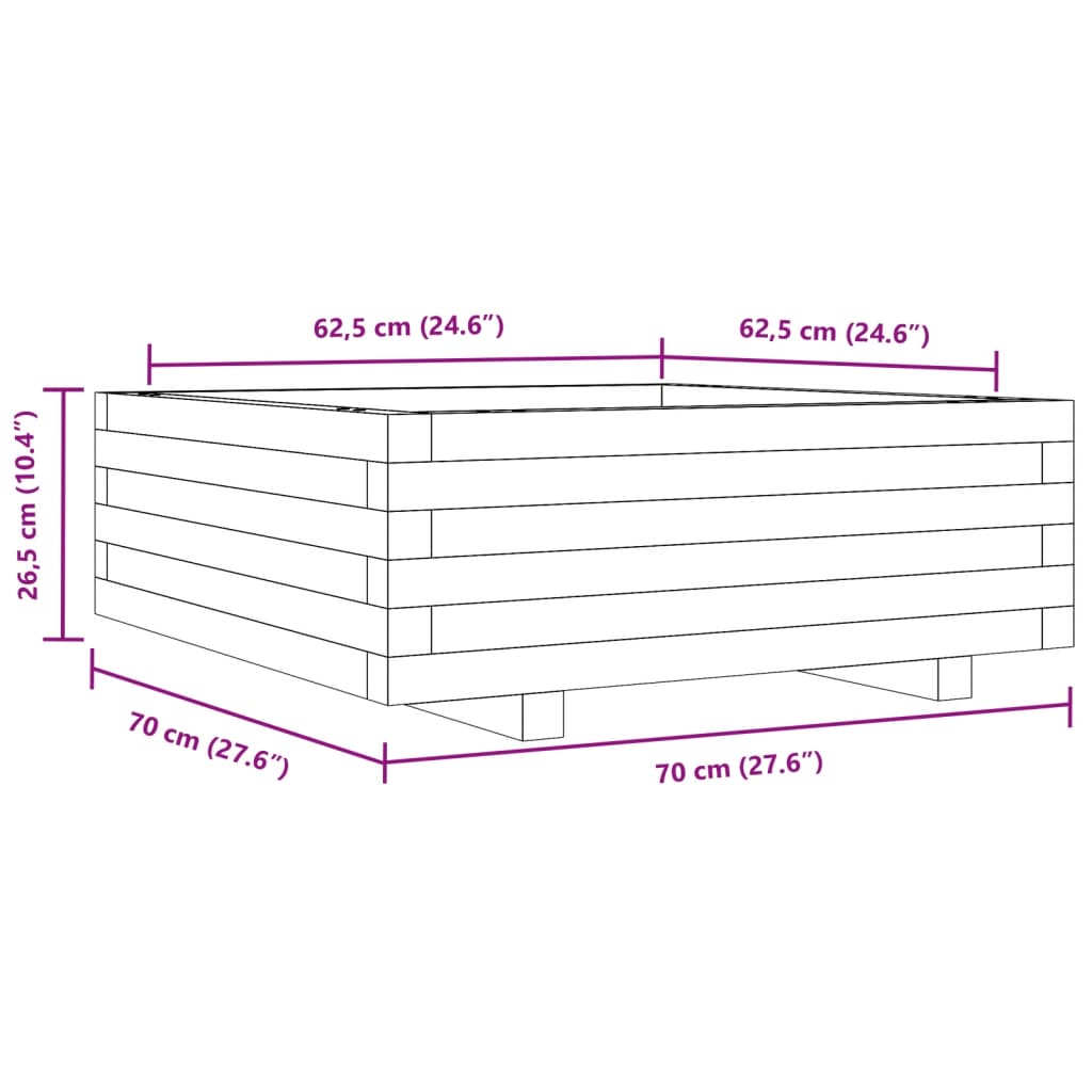 plantekasse 70x70x26,5 cm massivt fyrretræ gyldenbrun