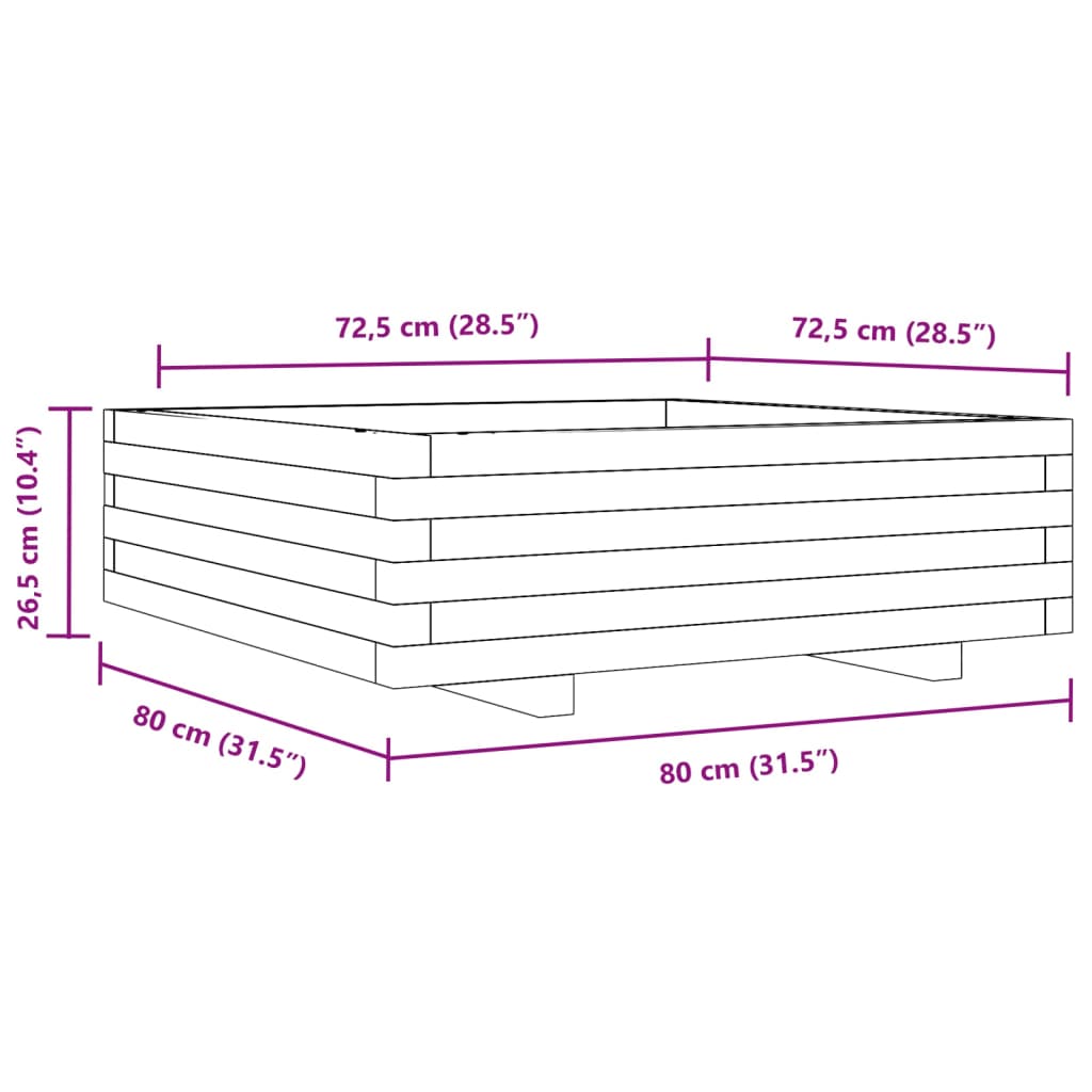 plantekasse 80x80x26,5 cm massivt fyrretræ hvid