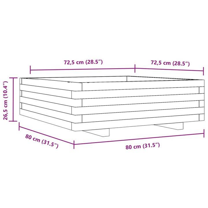 plantekasse 80x80x26,5 cm massivt fyrretræ hvid