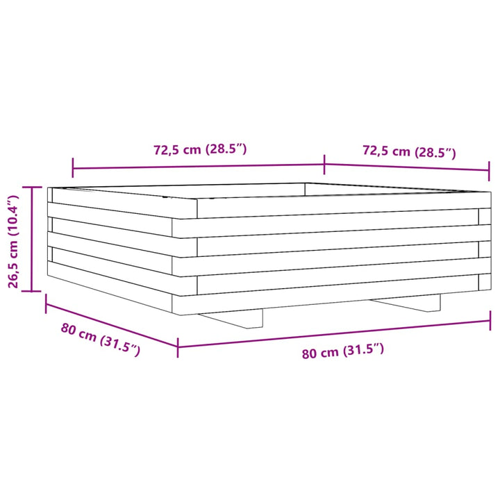 plantekasse 80x80x26,5 cm massivt fyrretræ gyldenbrun