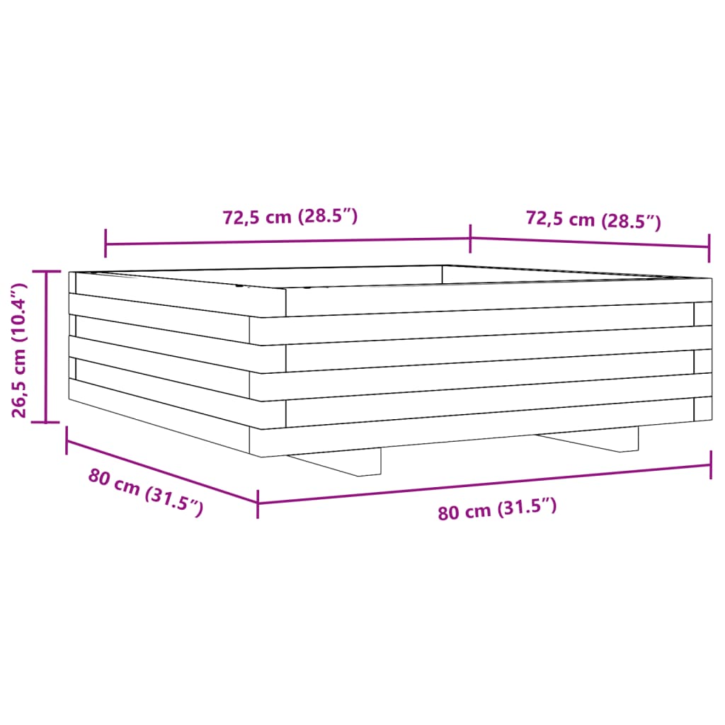 plantekasse 80x80x26,5 cm massivt fyrretræ gyldenbrun