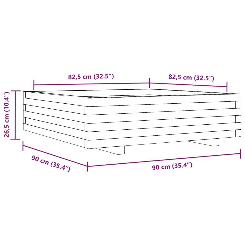 plantekasse 90x90x26,5 cm massivt fyrretræ