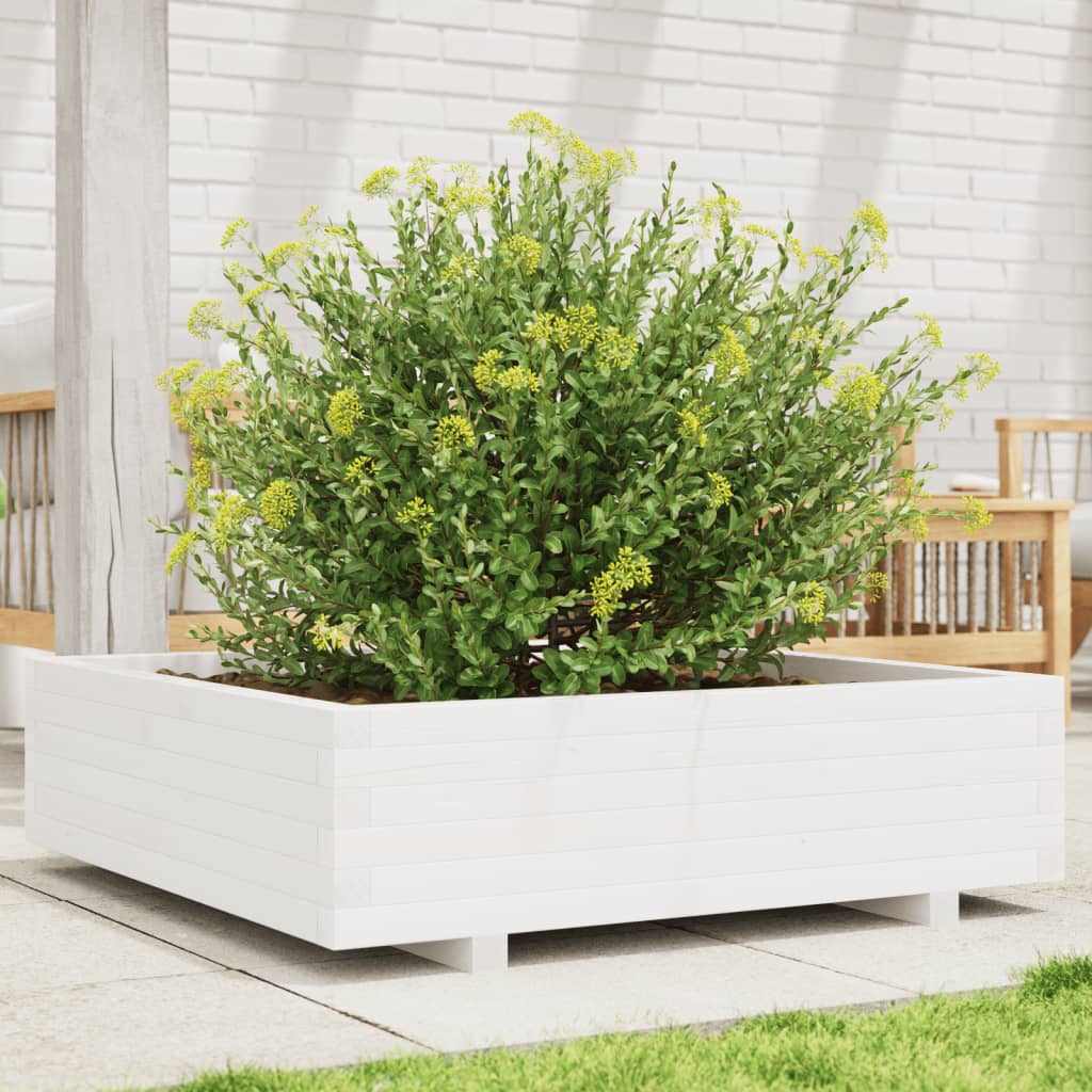 plantekasse 90x90x26,5 cm massivt fyrretræ hvid