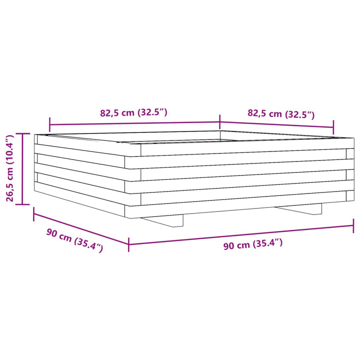 plantekasse 90x90x26,5 cm massivt fyrretræ gyldenbrun