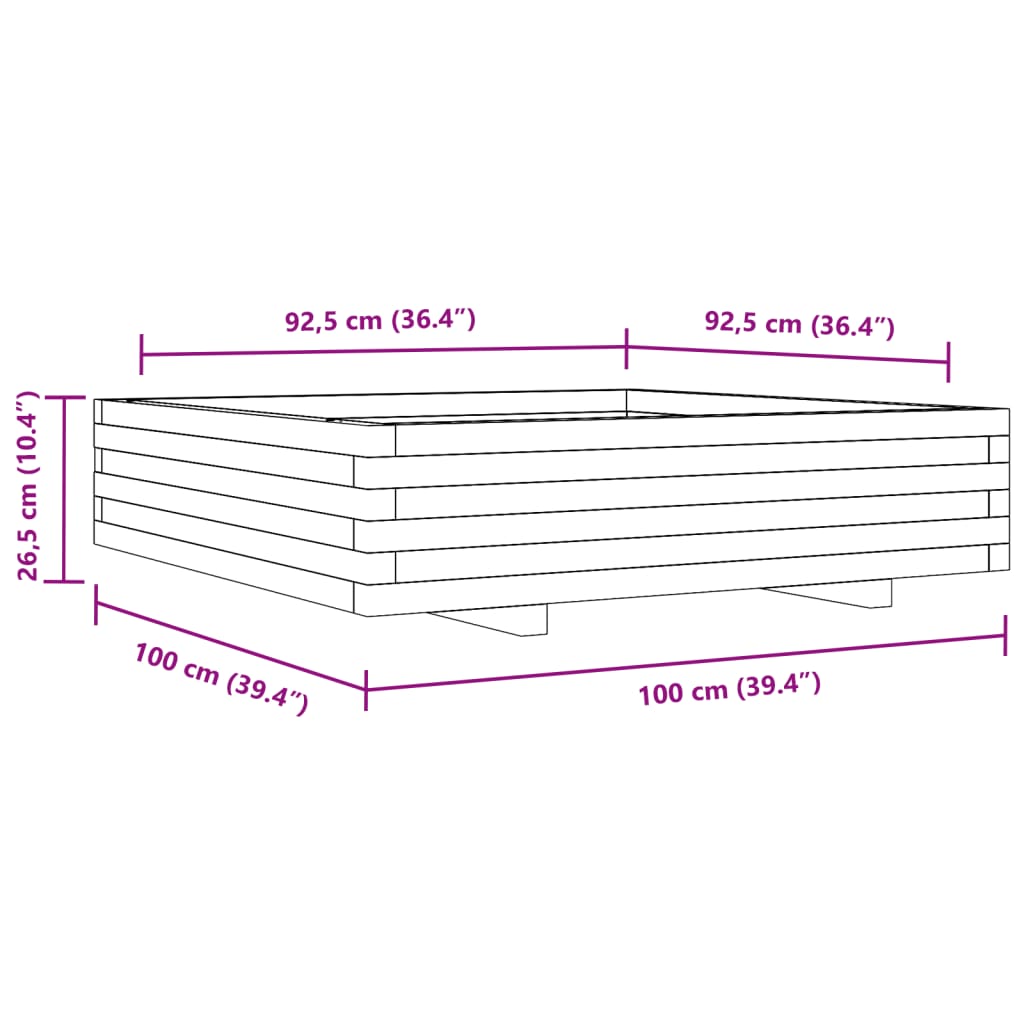 plantekasse 100x100x26,5 cm massivt fyrretræ