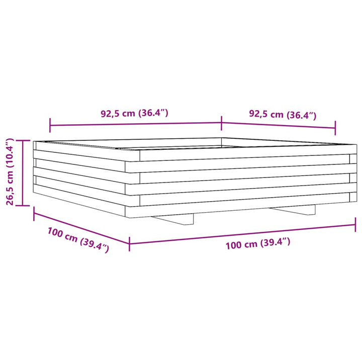 plantekasse 100x100x26,5 cm massivt fyrretræ
