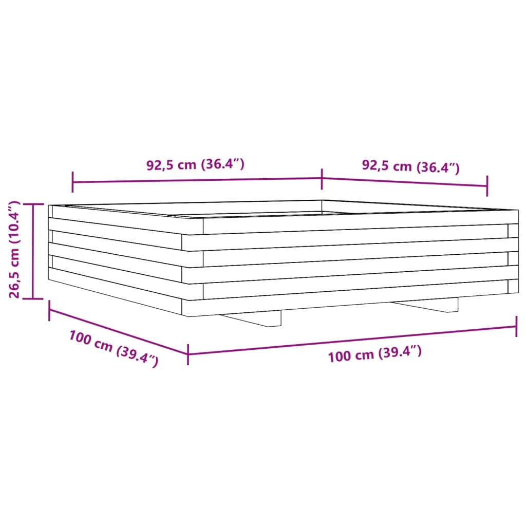 plantekasse 100x100x26,5 cm massivt fyrretræ gyldenbrun
