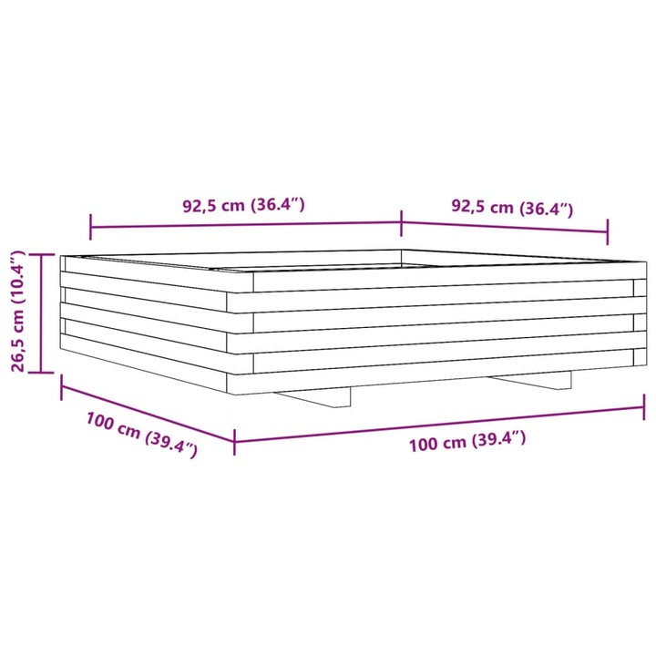 plantekasse 100x100x26,5 cm massivt fyrretræ gyldenbrun