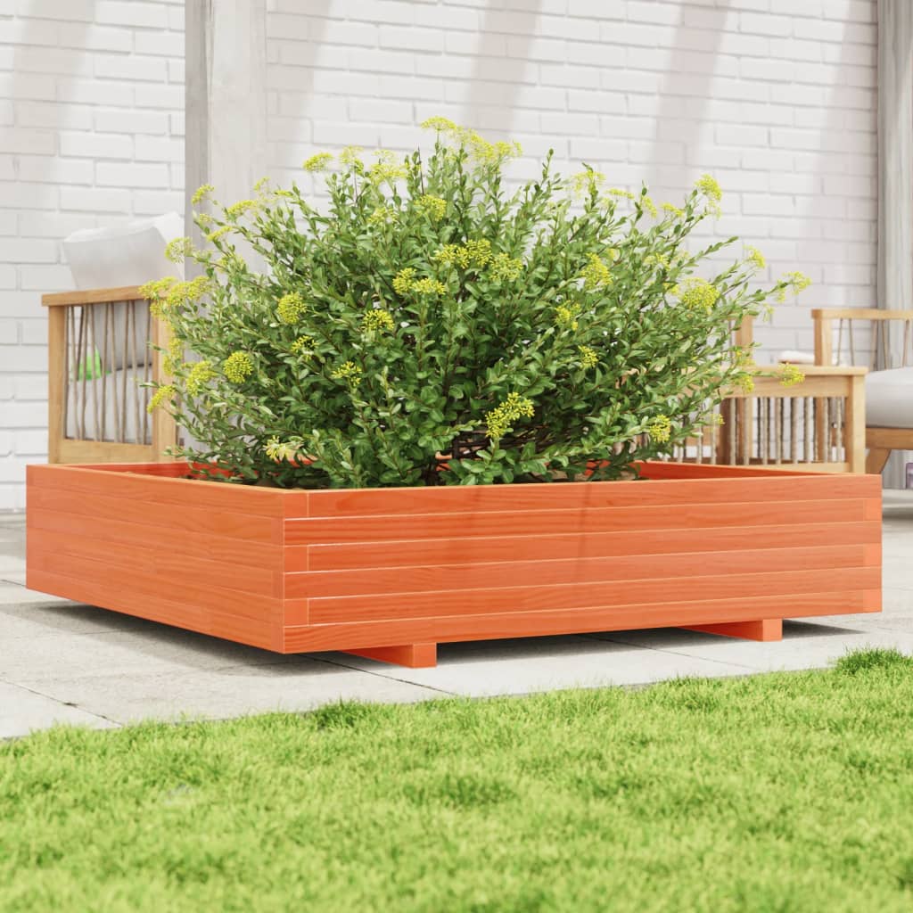 plantekasse 110x110x26,5 cm massivt fyrretræ gyldenbrun