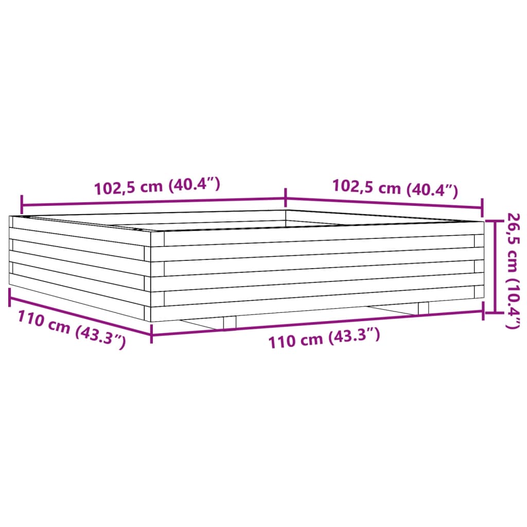 plantekasse 110x110x26,5 cm massivt fyrretræ gyldenbrun
