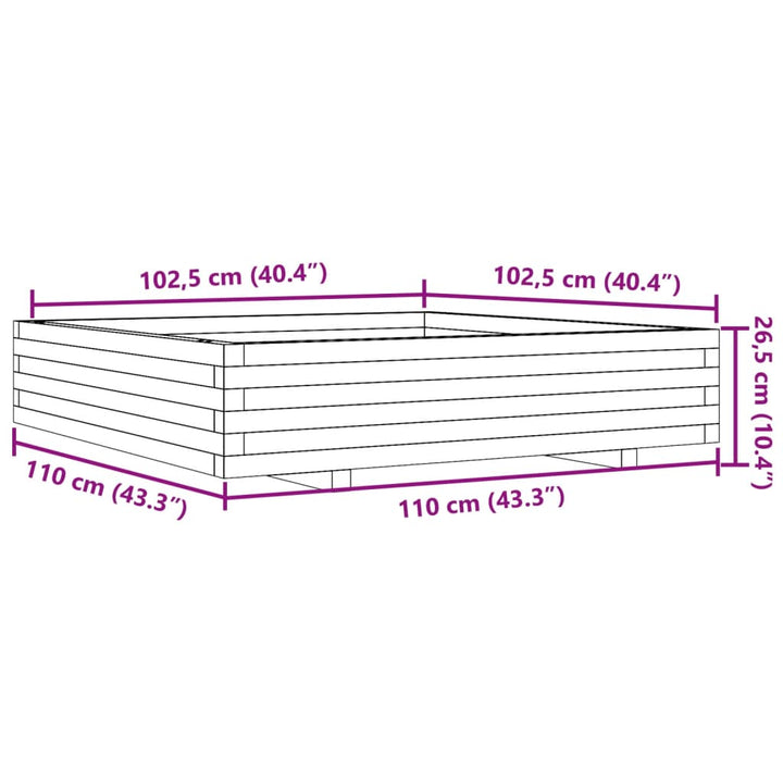 plantekasse 110x110x26,5 cm massivt fyrretræ gyldenbrun
