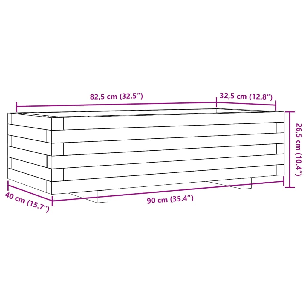 plantekasse 90x40x26,5 cm massivt fyrretræ gyldenbrun