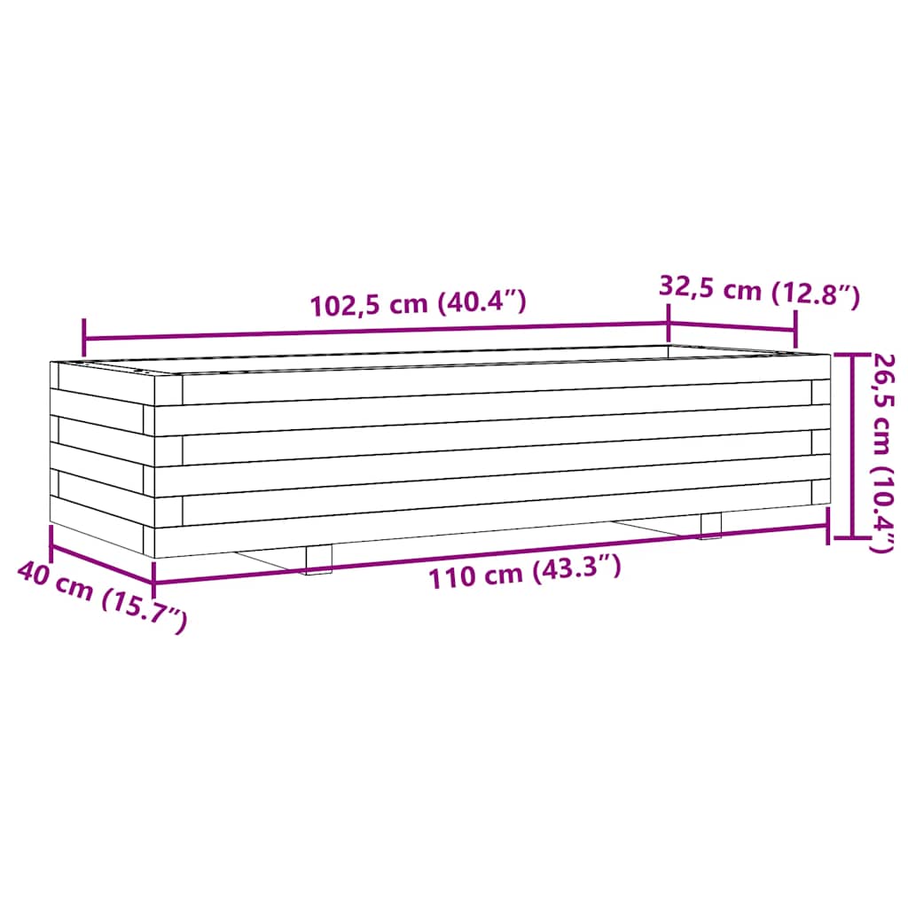 plantekasse 110x40x26,5 cm massivt fyrretræ gyldenbrun
