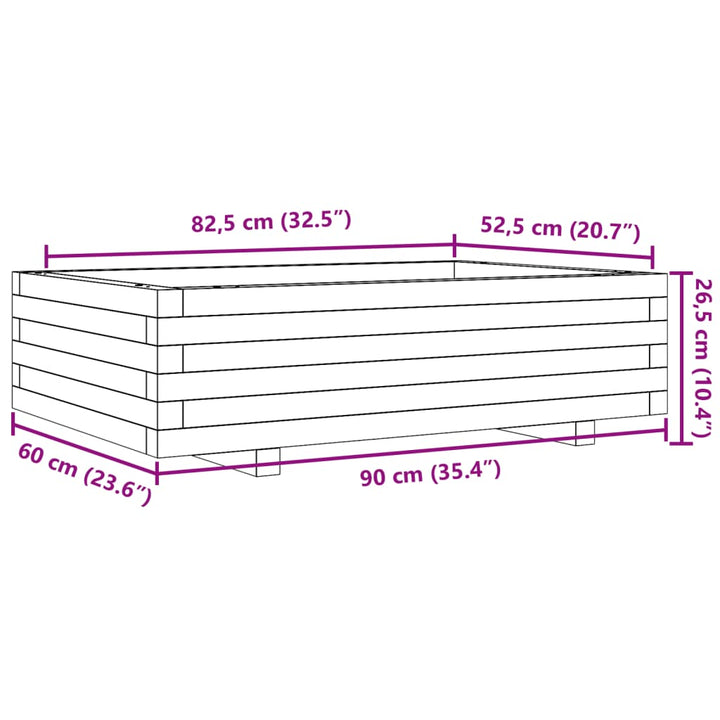 plantekasse 90x60x26,5 cm massivt fyrretræ
