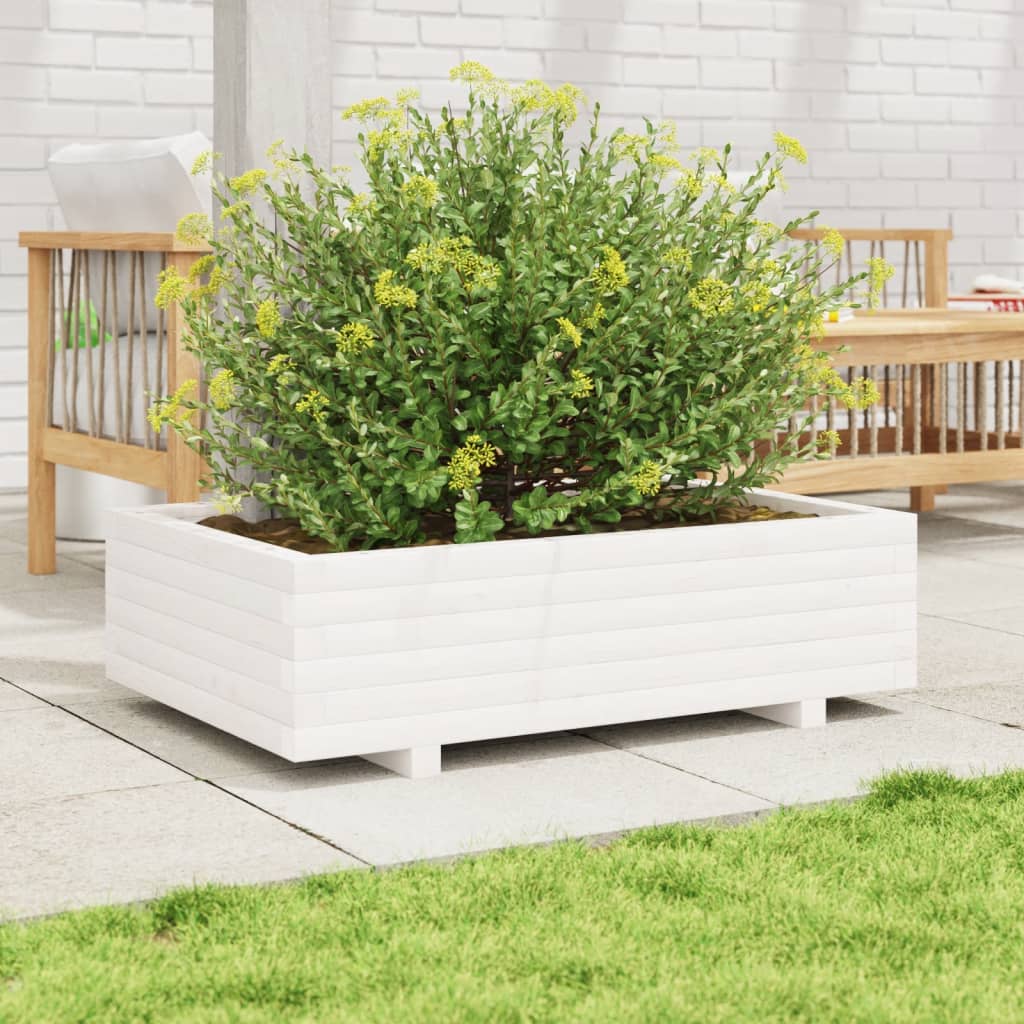 plantekasse 90x60x26,5 cm massivt fyrretræ hvid