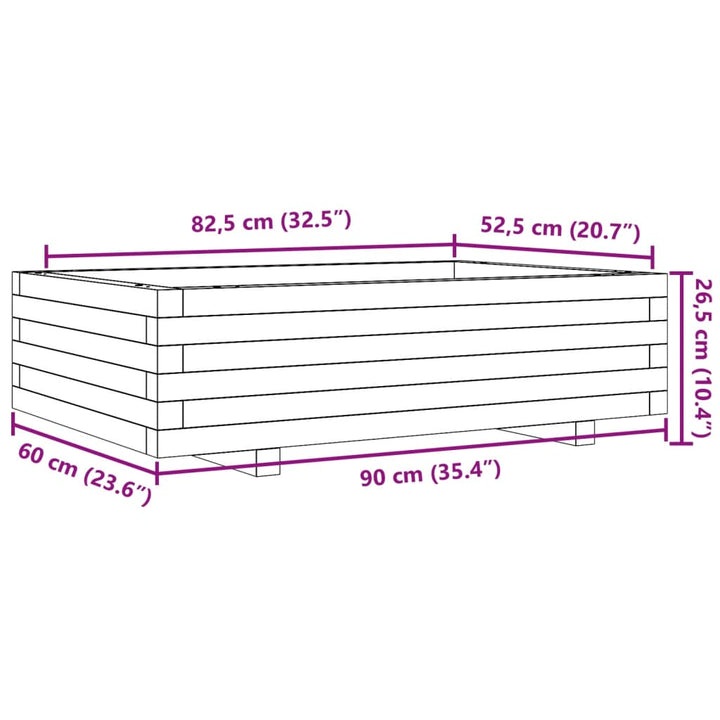 plantekasse 90x60x26,5 cm massivt fyrretræ hvid
