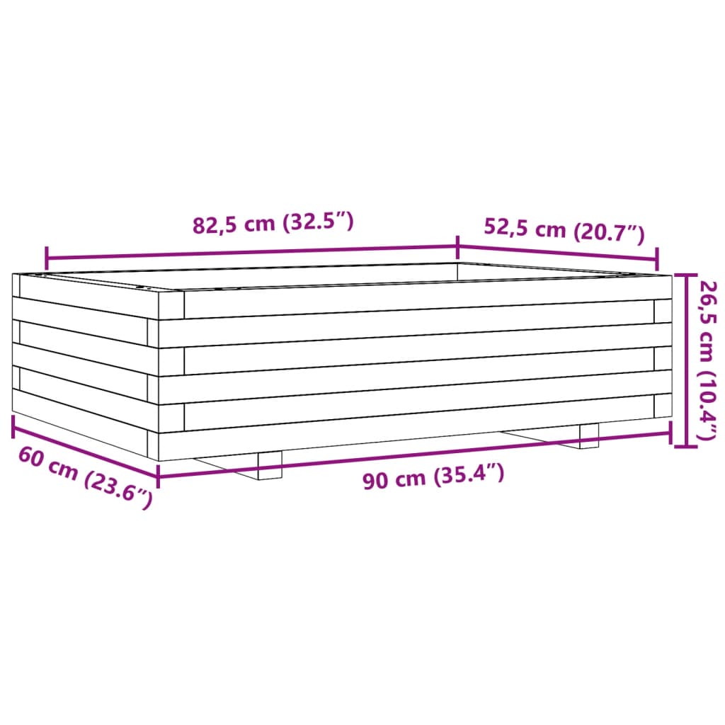 plantekasse 90x60x26,5 cm massivt fyrretræ hvid