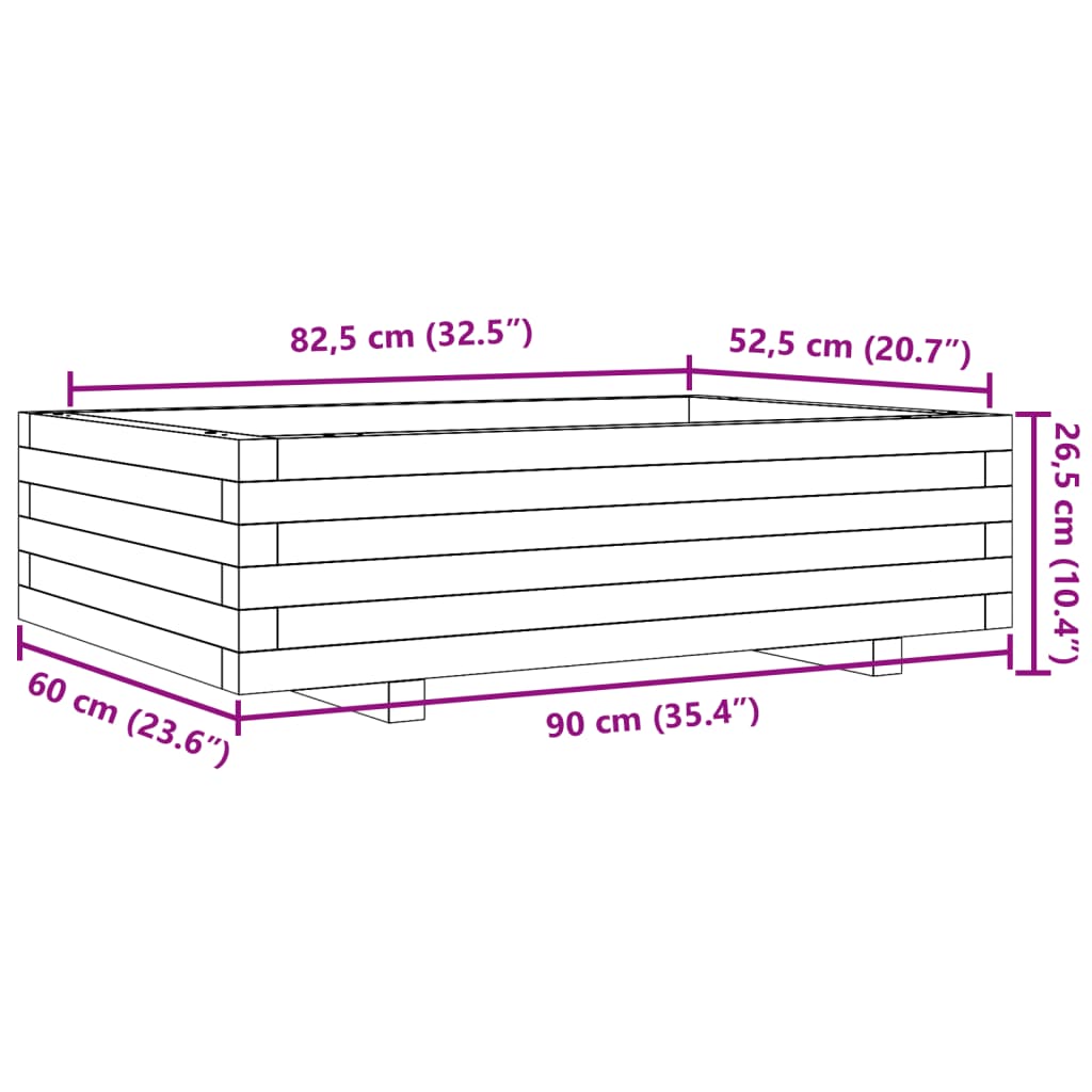 plantekasse 90x60x26,5 cm massivt fyrretræ gyldenbrun