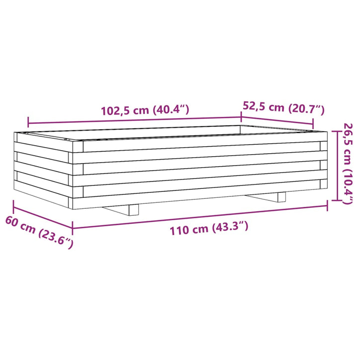 plantekasse 110x60x26,5 cm massivt fyrretræ hvid