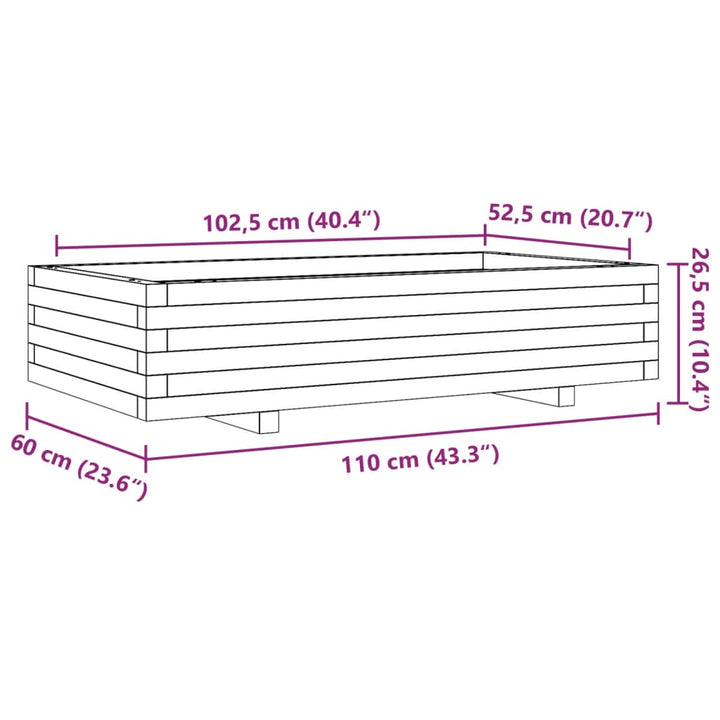 plantekasse 110x60x26,5 cm massivt fyrretræ gyldenbrun