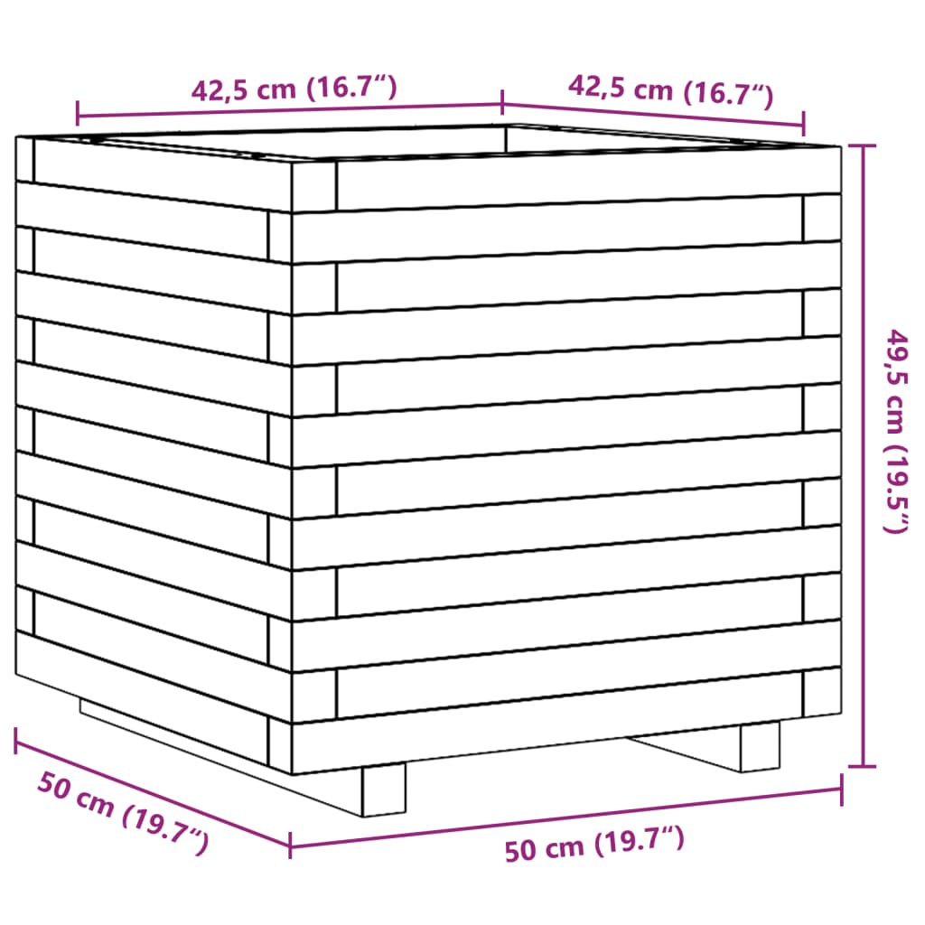 plantekasse 50x50x49,5 cm massivt fyrretræ gyldenbrun