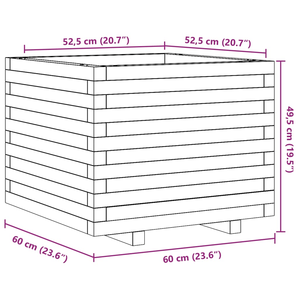plantekasse 60x60x49,5 cm massivt fyrretræ