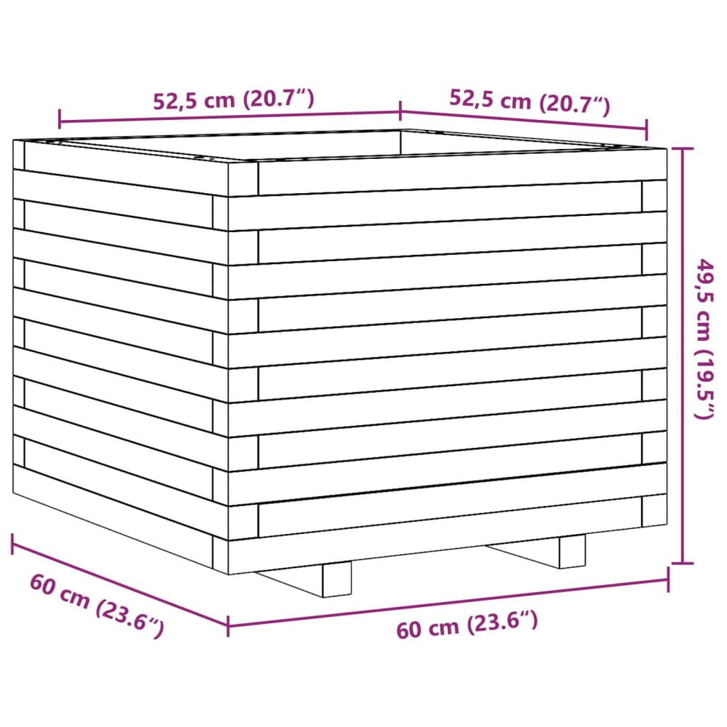 plantekasse 60x60x49,5 cm massivt fyrretræ hvid