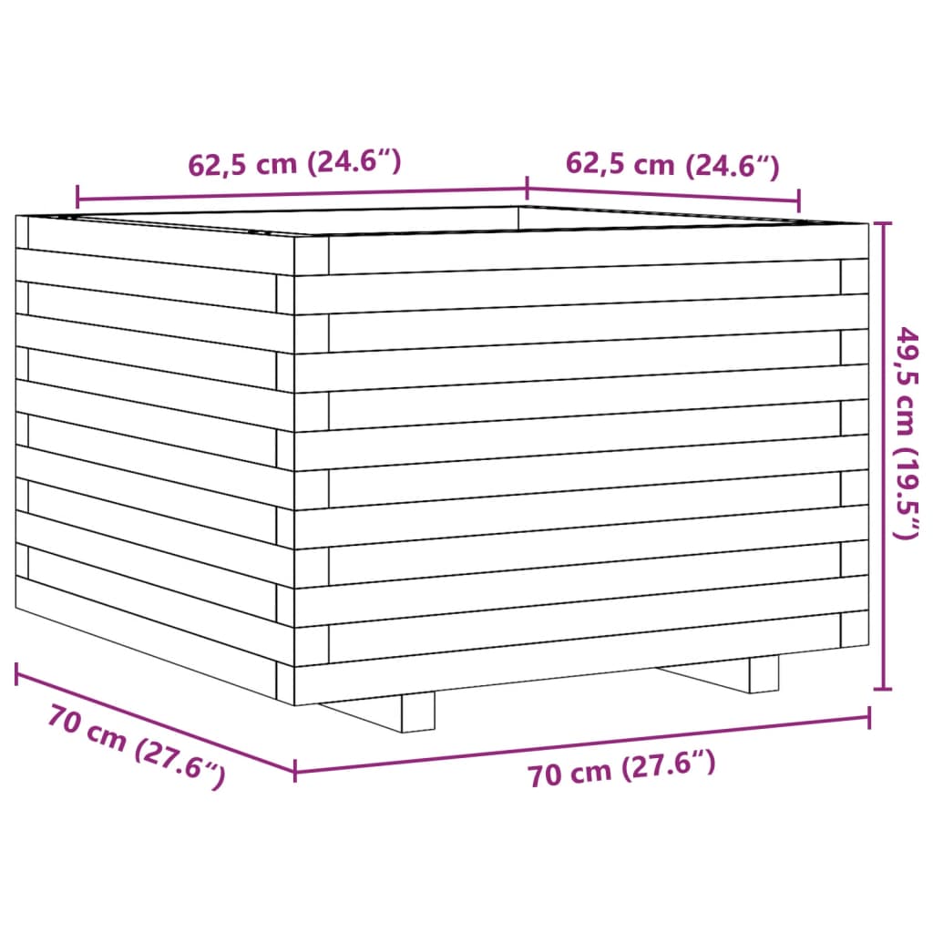 plantekasse 70x70x49,5 cm massivt fyrretræ gyldenbrun