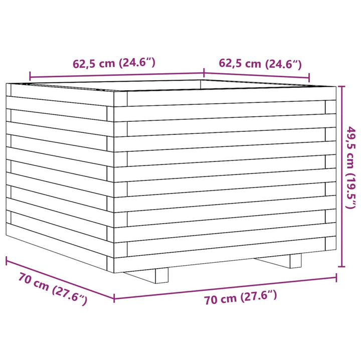 plantekasse 70x70x49,5 cm massivt fyrretræ gyldenbrun