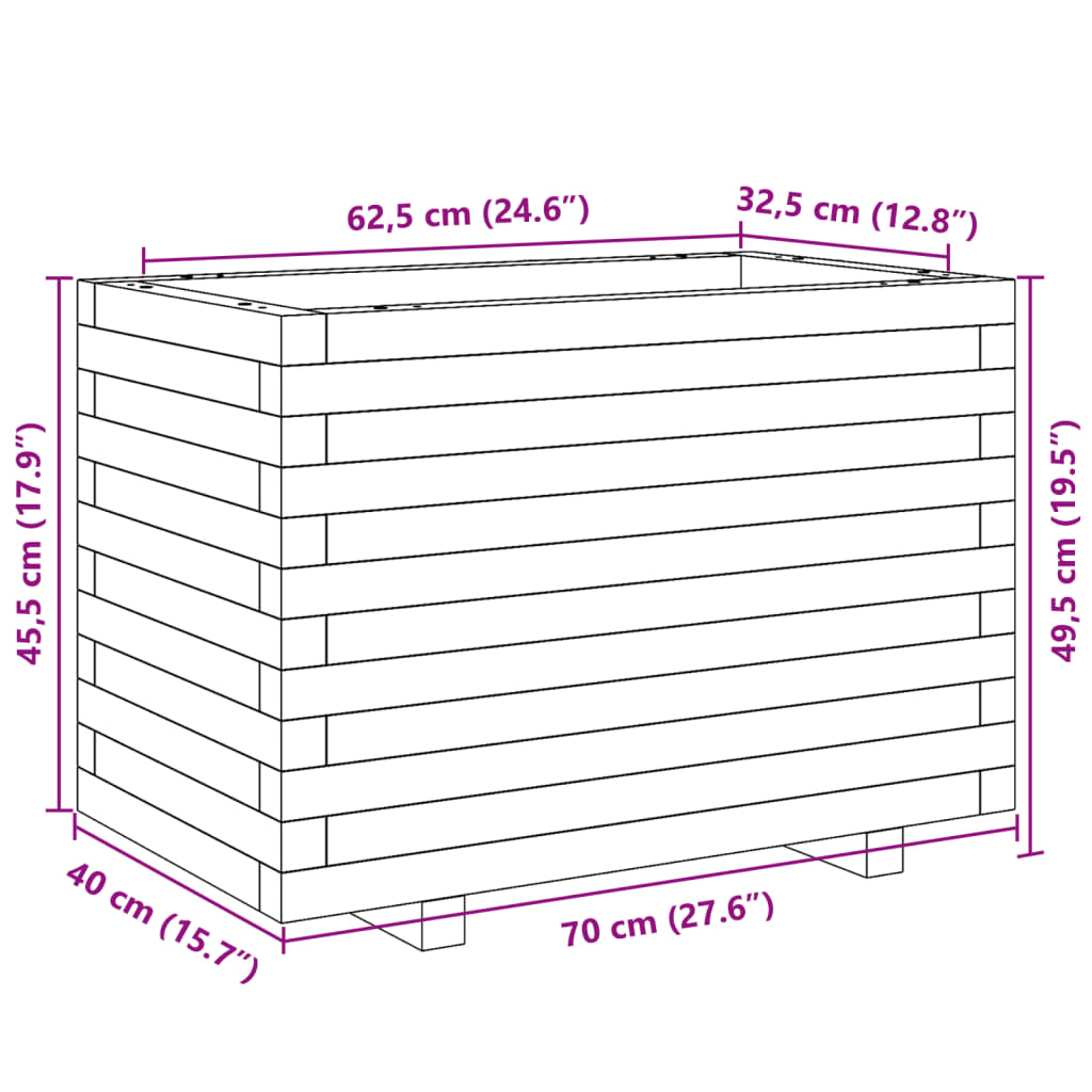 plantekasse 70x40x49,5 cm massivt fyrretræ gyldenbrun