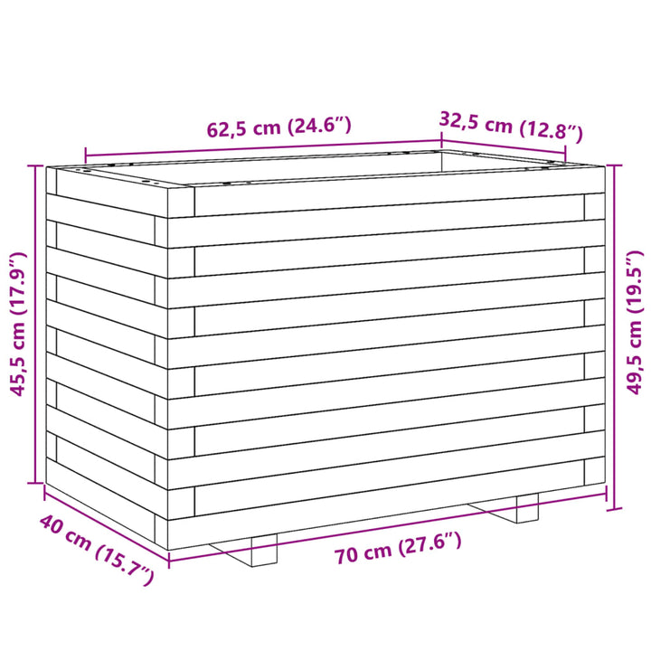 plantekasse 70x40x49,5 cm massivt fyrretræ gyldenbrun