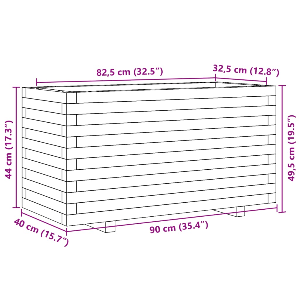 plantekasse 90x40x49,5 cm massivt fyrretræ