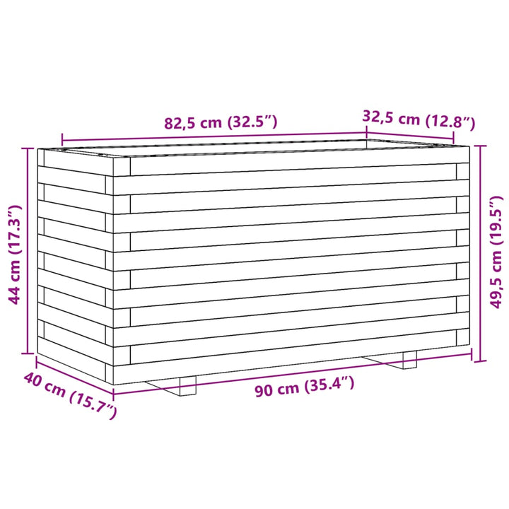 plantekasse 90x40x49,5 cm massivt fyrretræ gyldenbrun