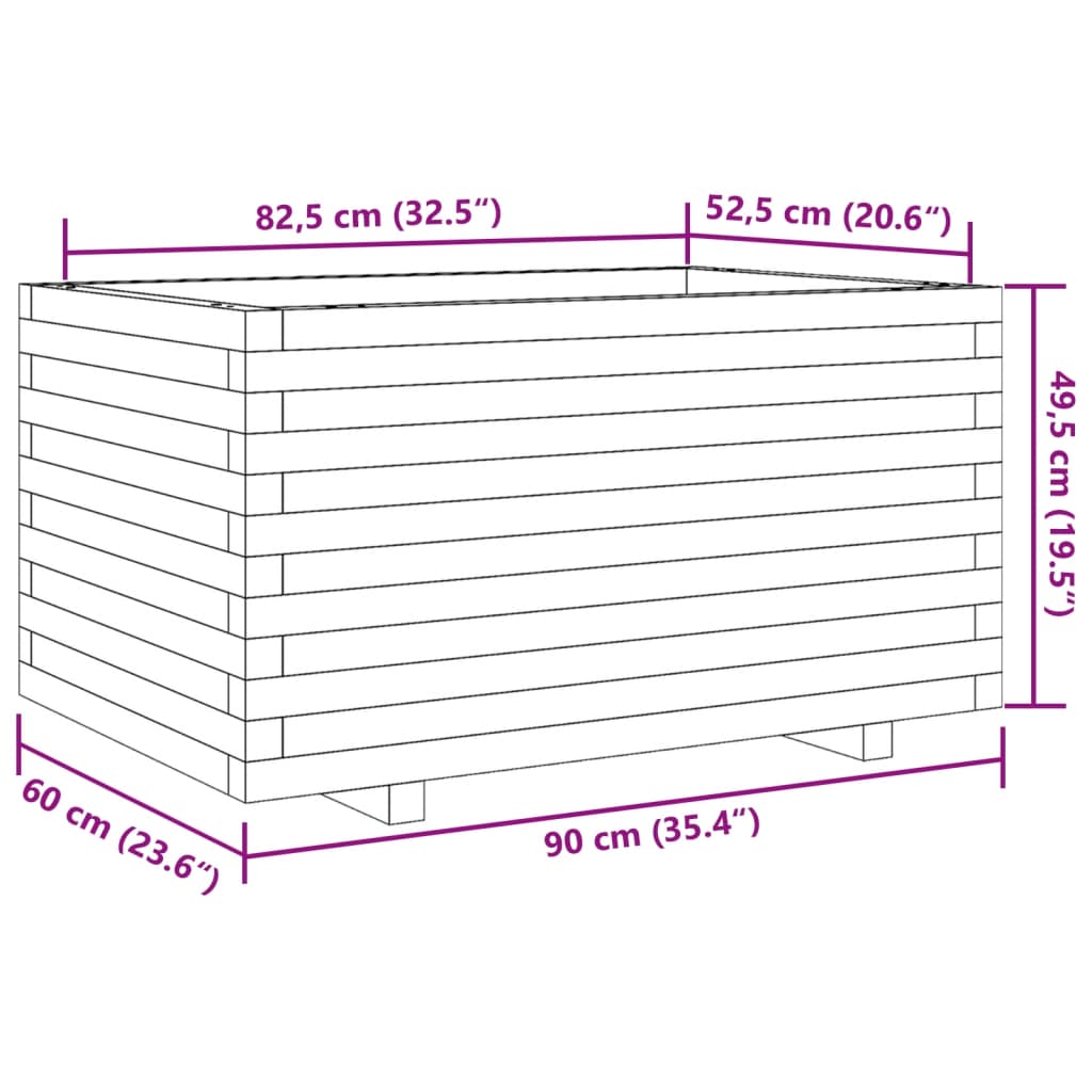 plantekasse 90x60x49,5 cm massivt fyrretræ hvid