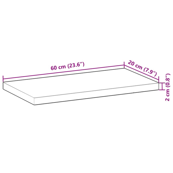 bordplade 60x20x2 cm rektangulær massivt akacietræ