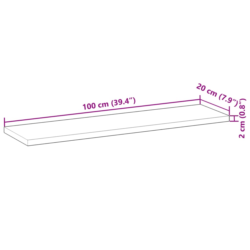 bordplade 100x20x2 cm rektangulær massivt akacietræ