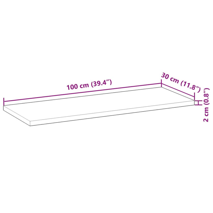 bordplade 100x30x2 cm rektangulær massivt akacietræ