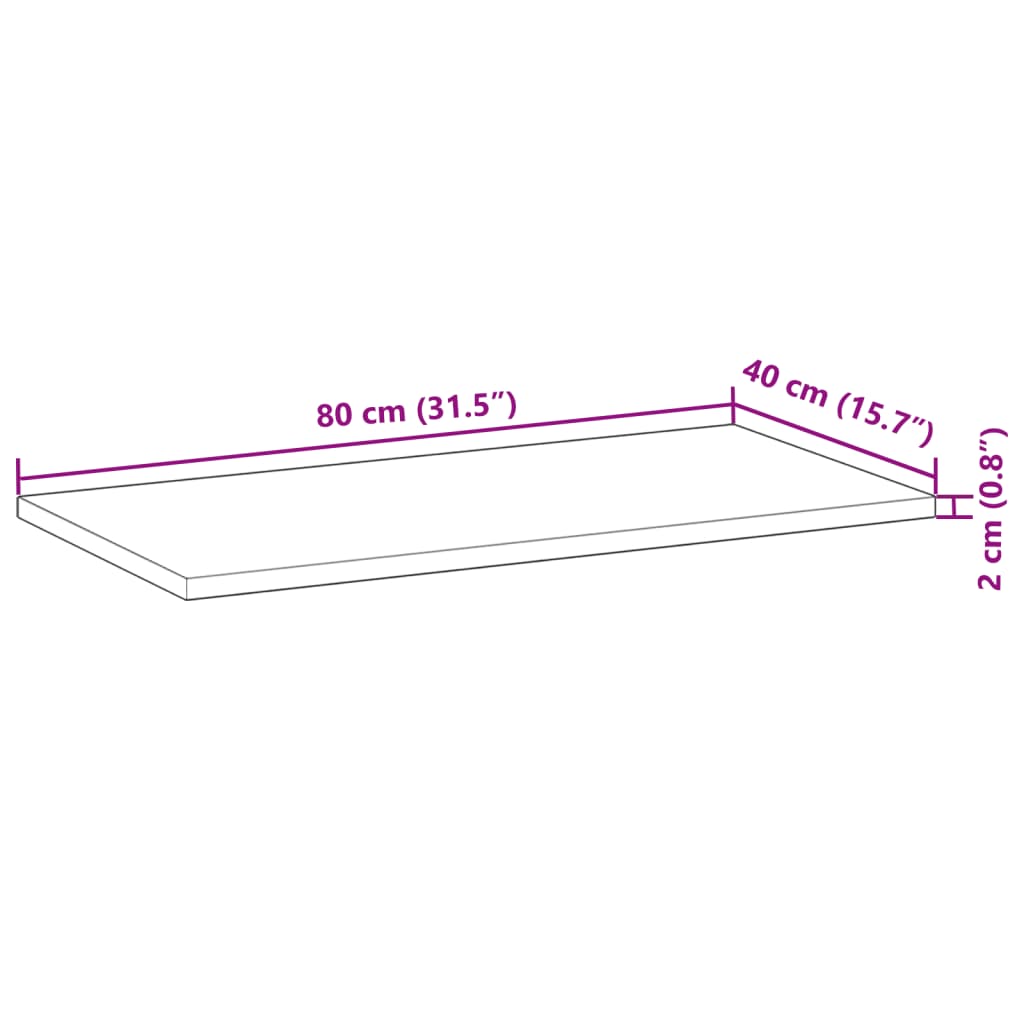 bordplade 80x40x2 cm rektangulær massivt akacietræ