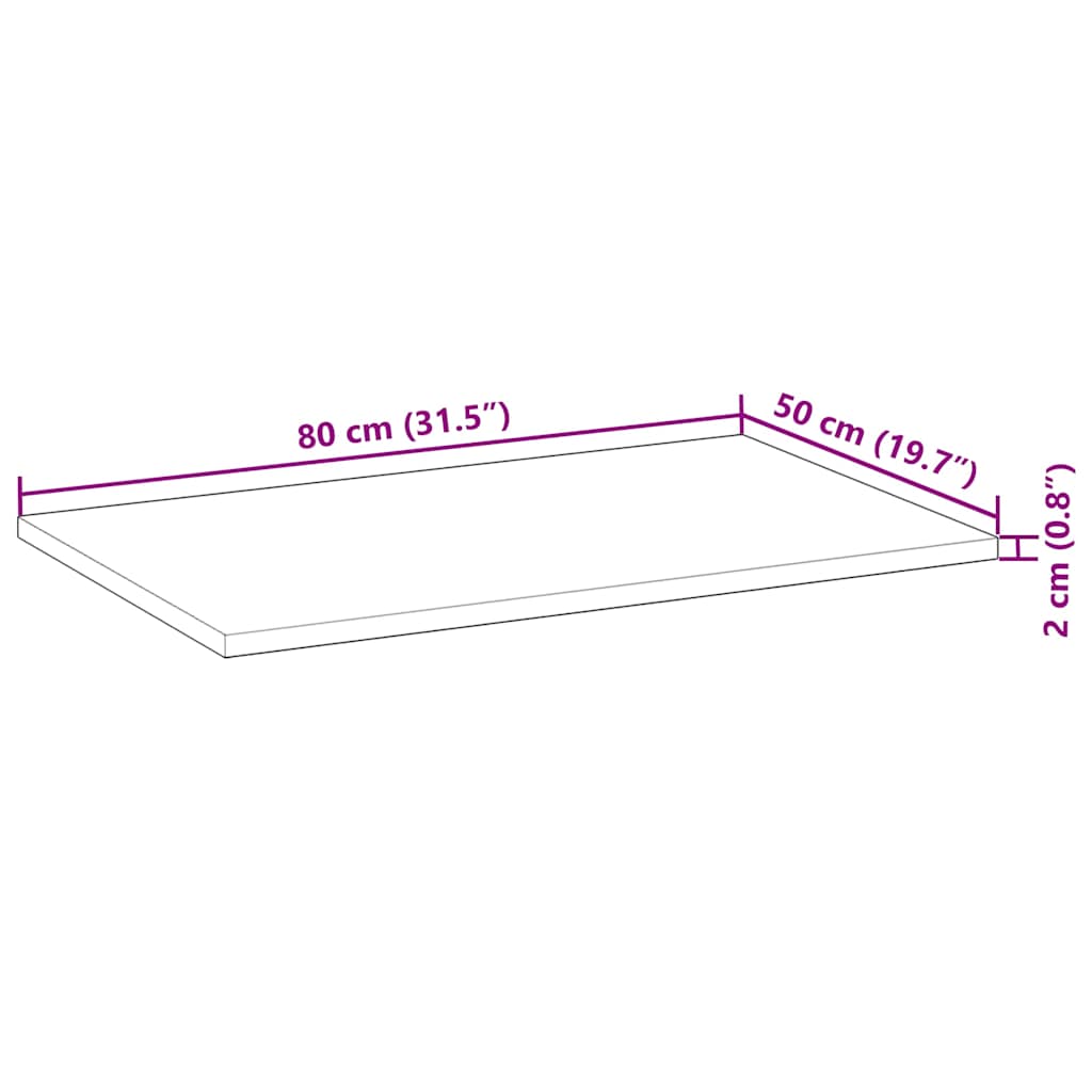 bordplade 80x50x2 cm rektangulær massivt akacietræ