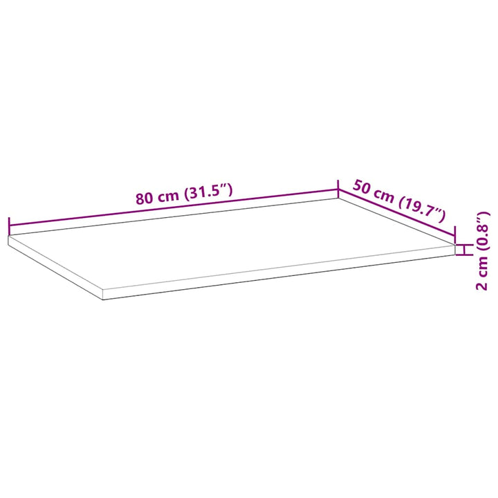 bordplade 80x50x2 cm rektangulær massivt akacietræ
