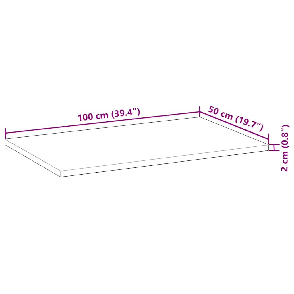 bordplade 100x50x2 cm rektangulær massivt akacietræ
