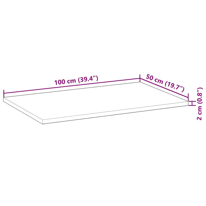 bordplade 100x50x2 cm rektangulær massivt akacietræ