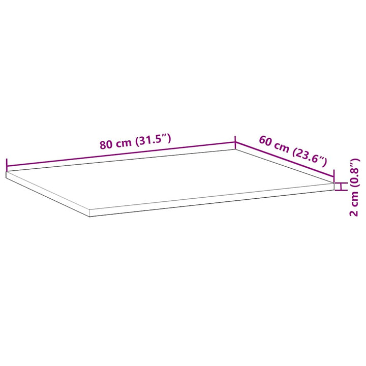 bordplade 80x60x2 cm rektangulær massivt akacietræ
